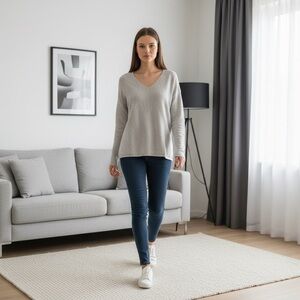 Ella Moss Women’s Lightweight Mottled Gray V-Neck Sweater XL